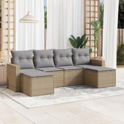 Salon de jardin avec coussins 6 pcs beige r&eacute;sine tress&eacute;e alsavelo