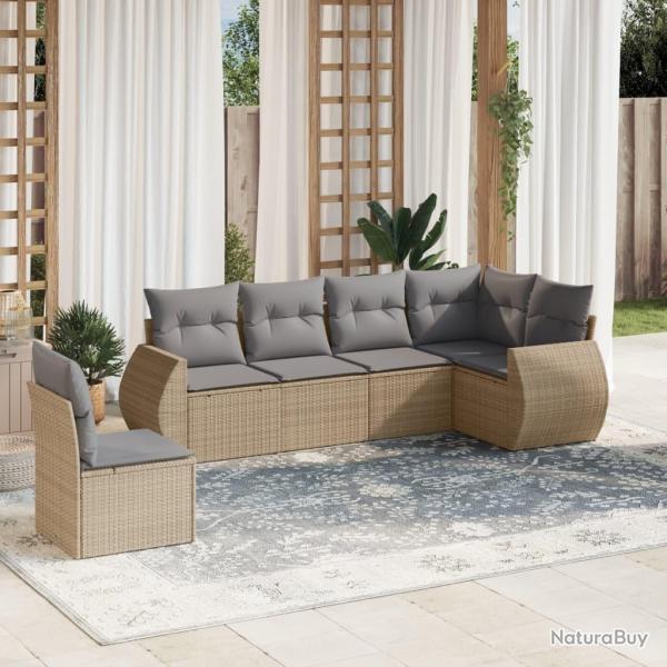 Salon de jardin avec coussins 6 pcs beige r�sine tress�e