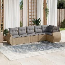 Salon de jardin avec coussins 6 pcs beige r&eacute;sine tress&eacute;e alsavelo