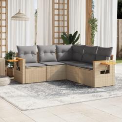 Salon de jardin avec coussins 5 pcs beige r&eacute;sine tress&eacute;e