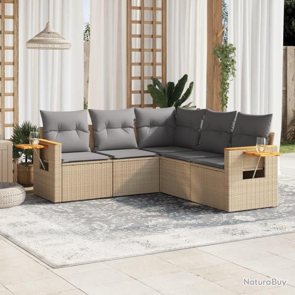 Salon de jardin avec coussins 5 pcs beige r�sine tress�e