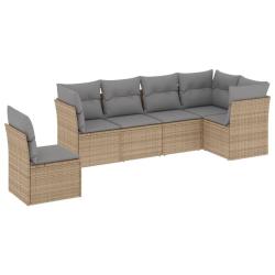 Salon de jardin avec coussins 6 pcs beige r&eacute;sine tress&eacute;e