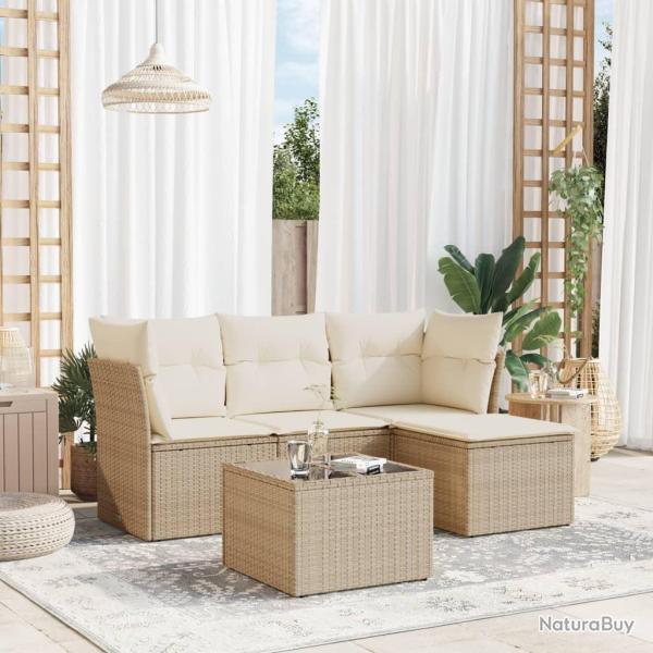 Salon de jardin avec coussins 5 pcs beige r�sine tress�e alsavelo