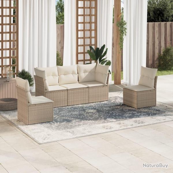 Salon de jardin avec coussins 5 pcs beige r�sine tress�e