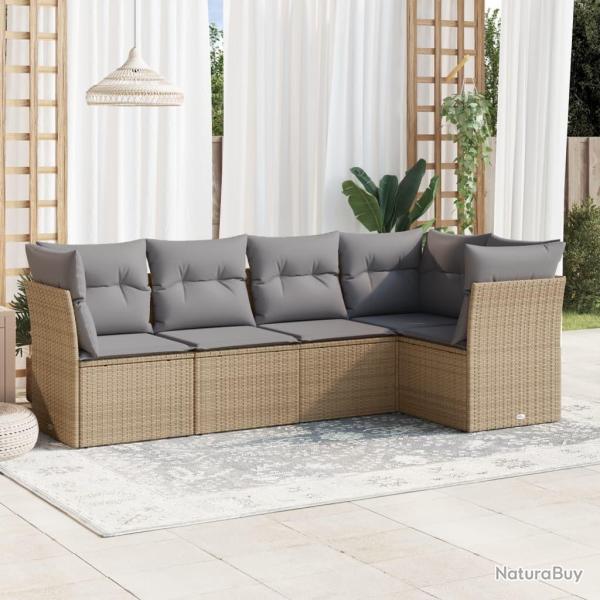 Salon de jardin avec coussins 5 pcs beige r�sine tress�e