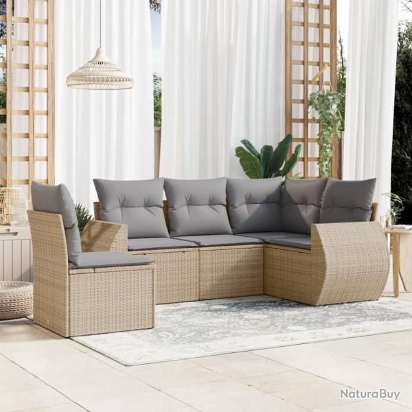 Salon de jardin avec coussins 5 pcs beige r�sine tress�e