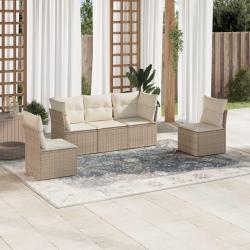 Salon de jardin avec coussins 5 pcs beige r&eacute;sine tress&eacute;e alsavelo