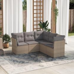 Salon de jardin avec coussins 5 pcs beige r&eacute;sine tress&eacute;e alsavelo