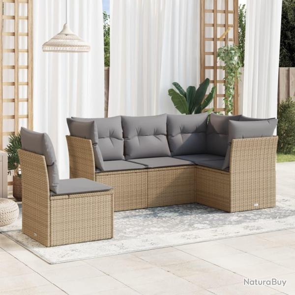 Salon de jardin avec coussins 5 pcs beige r�sine tress�e
