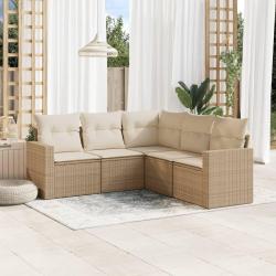 Salon de jardin avec coussins 5 pcs beige r&eacute;sine tress&eacute;e