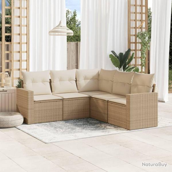 Salon de jardin avec coussins 5 pcs beige r�sine tress�e