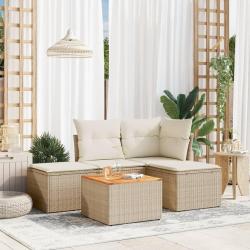 Salon de jardin avec coussins 5 pcs beige r&eacute;sine tress&eacute;e