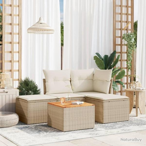 Salon de jardin avec coussins 5 pcs beige r�sine tress�e alsavelo