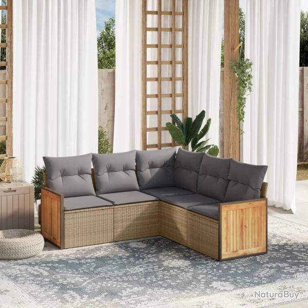 Salon de jardin avec coussins 5 pcs beige r�sine tress�e
