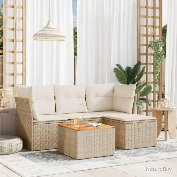 Salon de jardin avec coussins 5 pcs beige r�sine tress�e