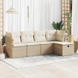 Salon de jardin avec coussins 5 pcs beige r&eacute;sine tress&eacute;e alsavelo