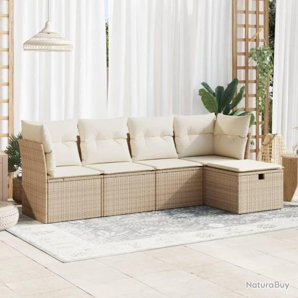 Salon de jardin avec coussins 5 pcs beige r�sine tress�e