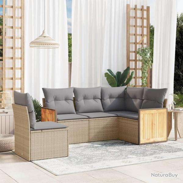 Salon de jardin avec coussins 5 pcs beige r�sine tress�e