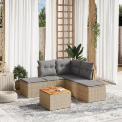 Salon de jardin avec coussins 6 pcs beige r&eacute;sine tress&eacute;e alsavelo