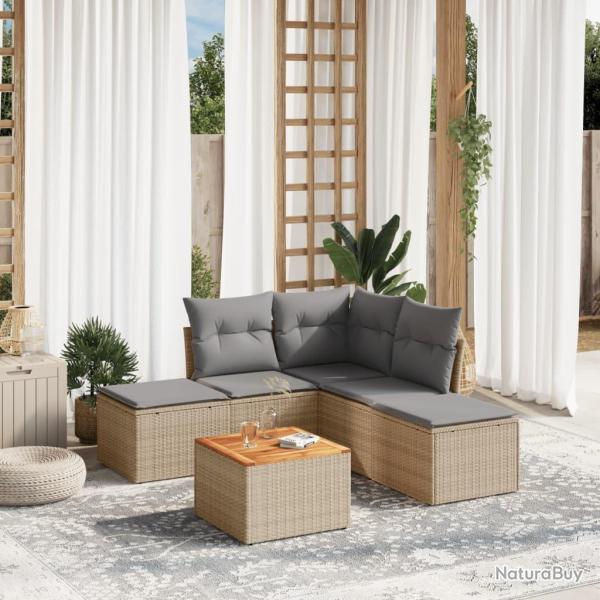Salon de jardin avec coussins 6 pcs beige r�sine tress�e