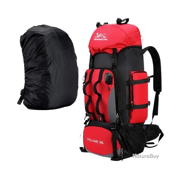 Sac � Dos de Randonn�e pour l'Ext�rieur Multifonctionnel de Grande Capacit� 90L Rouge