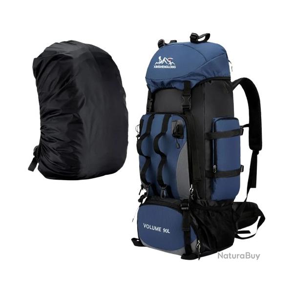 Sac � Dos de Randonn�e pour l'Ext�rieur Multifonctionnel de Grande Capacit� 90L Bleu Marine