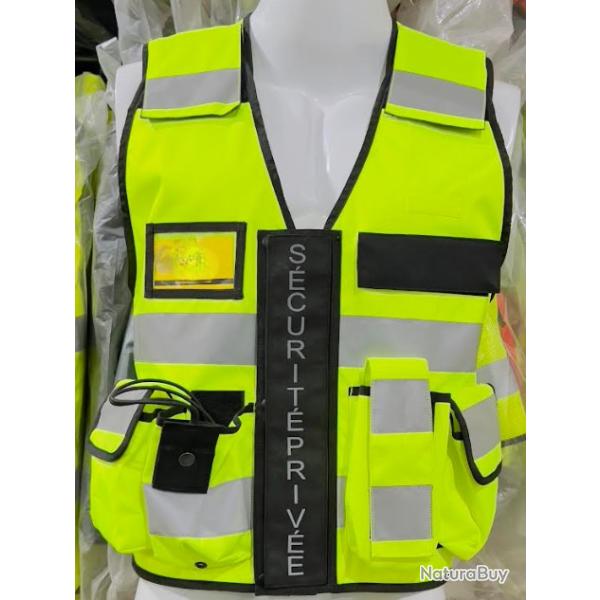 Gilet tactique s�curit� priv�e jaune fluo