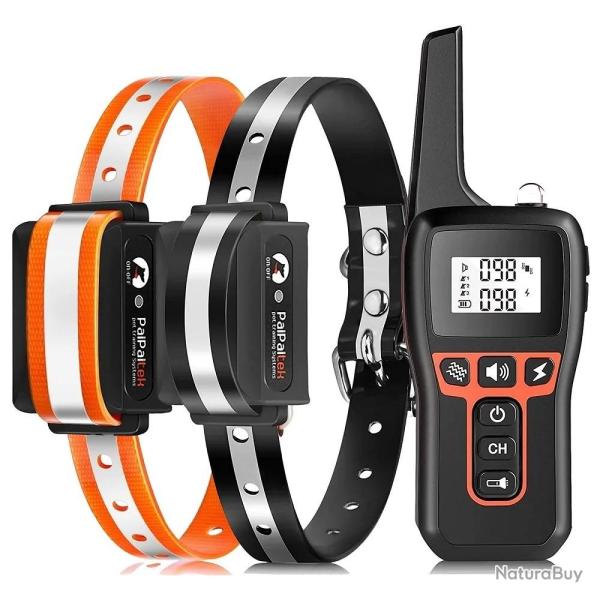 2 Colliers Dressage Chiens 1000 m Rechargeables IP67 Son Vibration Stimulation T�l�commande Noir/O