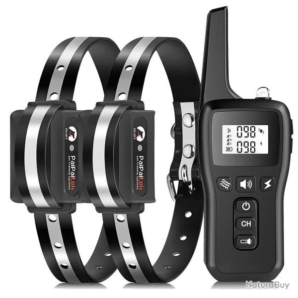 2 Colliers Dressage Chiens 1000 m Rechargeables IP67 Son Vibration Stimulation T�l�commande Noir