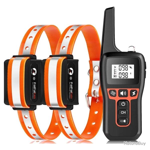 2 Colliers de Dressage pour 2 Chiens 1000m Rechargeable �tanche IP67 avec 3 Modes Orange