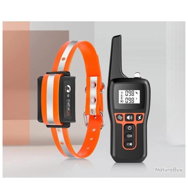 Collier Dressage Chien 1000 m Rechargeable IP67 Son Vibration Stimulation T�l�commande Orange