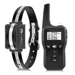 Collier Dressage Chien 1000 m Rechargeable IP67 Son Vibration Stimulation T&eacute;l&eacute;commande Noir
