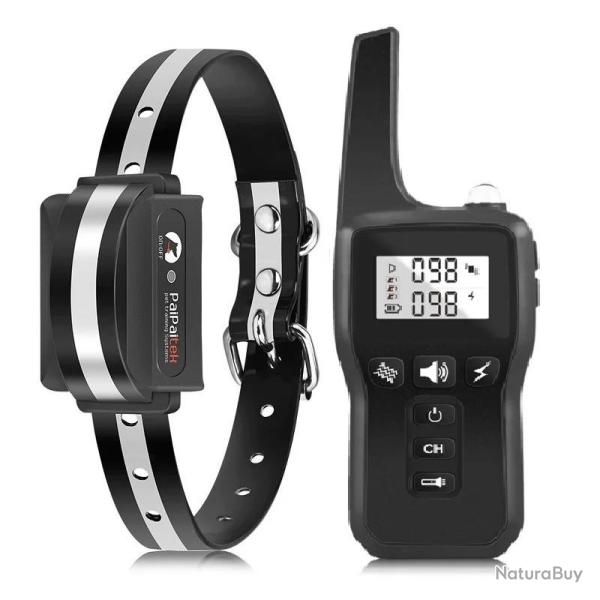 Collier Dressage Chien 1000 m Rechargeable IP67 Son Vibration Stimulation T�l�commande Noir