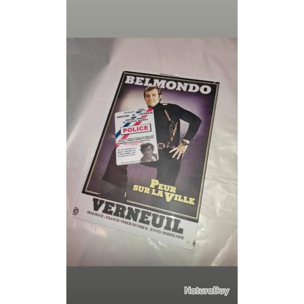 Plaque m�tallique plus carte de police nationale peur sur la ville magnet