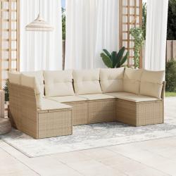 Salon de jardin avec coussins 6 pcs beige r&eacute;sine tress&eacute;e