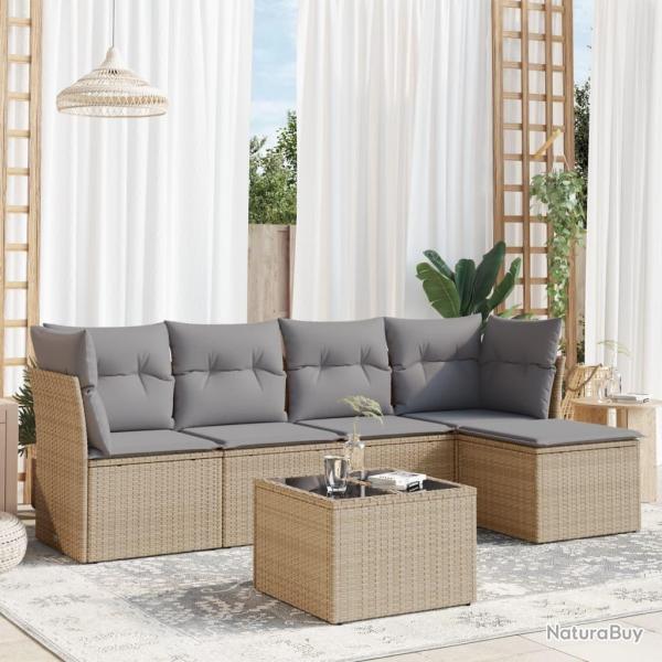 Salon de jardin avec coussins 6 pcs beige r�sine tress�e