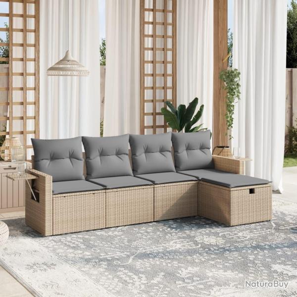 Salon de jardin avec coussins 5pcs m�lange beige r�sine tress�e