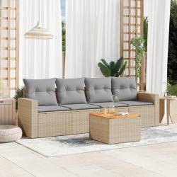 Salon de jardin avec coussins 5pcs m&eacute;lange beige r&eacute;sine tress&eacute;e