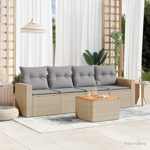Salon de jardin avec coussins 5pcs m�lange beige r�sine tress�e