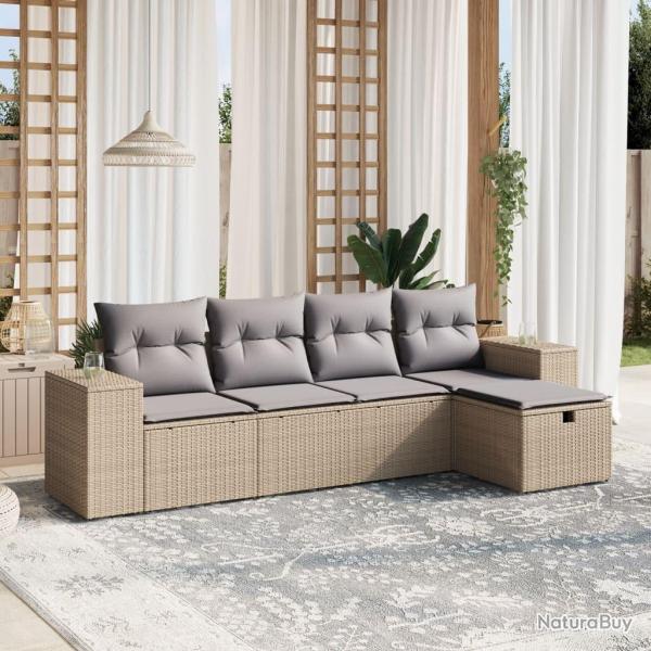Salon de jardin avec coussins 5pcs m�lange beige r�sine tress�e alsavelo
