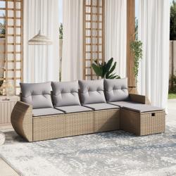 Salon de jardin avec coussins 5pcs m&eacute;lange beige r&eacute;sine tress&eacute;e