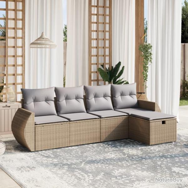 Salon de jardin avec coussins 5pcs m�lange beige r�sine tress�e alsavelo