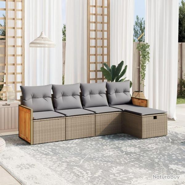 Salon de jardin avec coussins 5pcs m�lange beige r�sine tress�e alsavelo