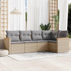 Salon de jardin avec coussins 5pcs m&eacute;lange beige r&eacute;sine tress&eacute;e