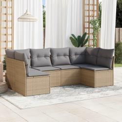 Salon de jardin avec coussins 6 pcs beige r&eacute;sine tress&eacute;e