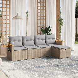 Salon de jardin avec coussins 5pcs m&eacute;lange beige r&eacute;sine tress&eacute;e