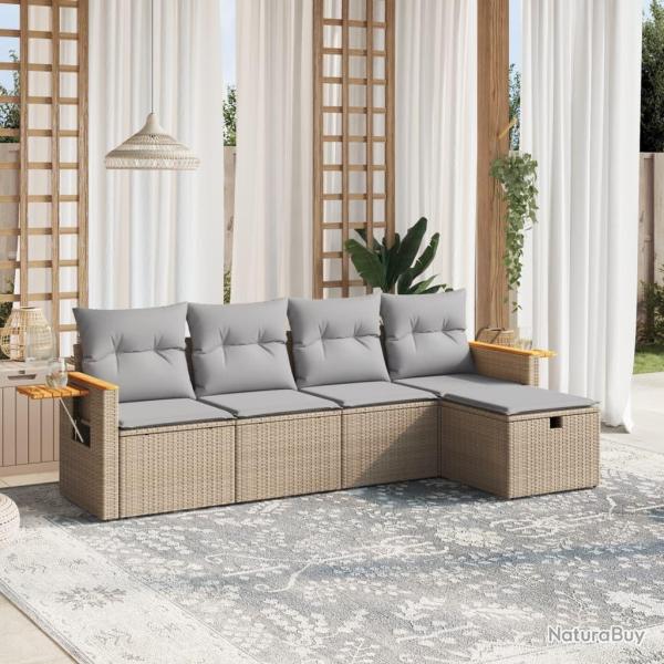 Salon de jardin avec coussins 5pcs m�lange beige r�sine tress�e alsavelo