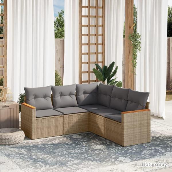 Salon de jardin avec coussins 5pcs m�lange beige r�sine tress�e