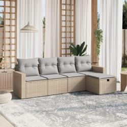 Salon de jardin avec coussins 5pcs m&eacute;lange beige r&eacute;sine tress&eacute;e