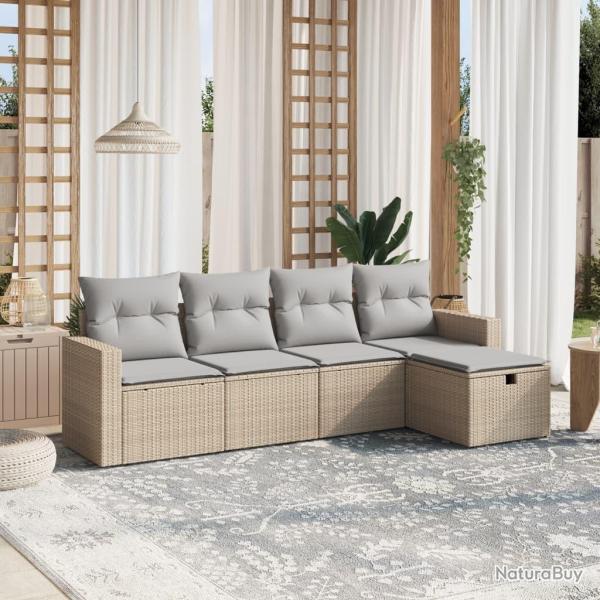 Salon de jardin avec coussins 5pcs m�lange beige r�sine tress�e alsavelo